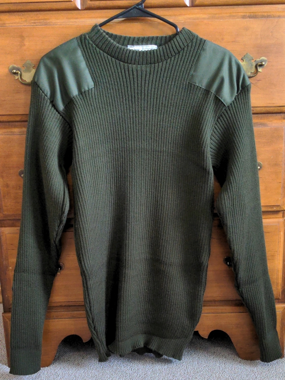 Commando Olive Ribbed Crewneck Sweater with Shoulder Panels